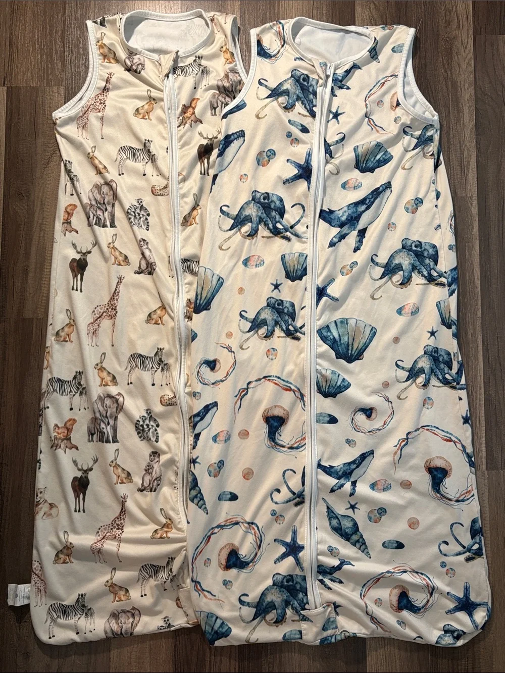 2-Pack Baby Sleep Sacks - Ocean & Safari Prints in Cream and Blue